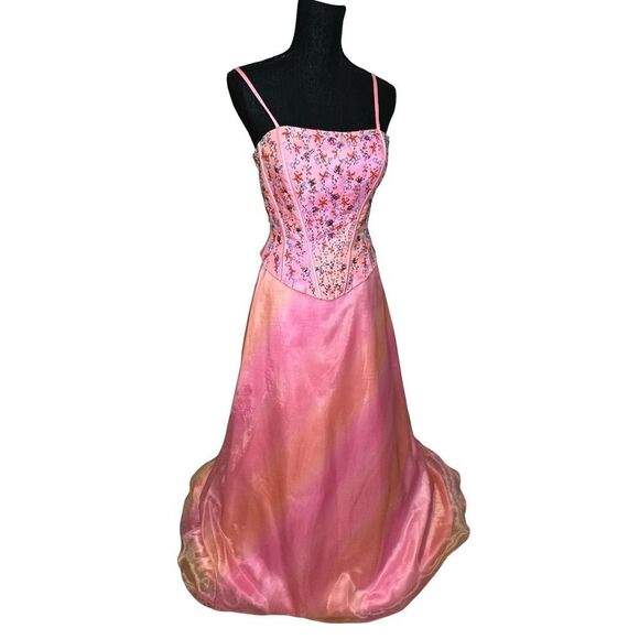PRECIOUS FORMALS Pink Beaded Formal Dress Size 8 - Picture 1 of 17